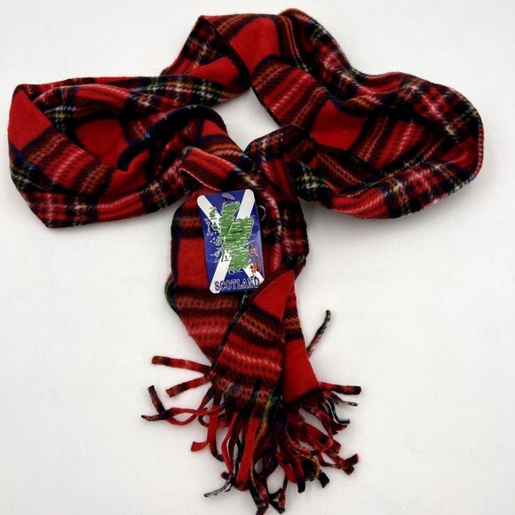 Tartan Red Plaid Fringed Scarf Make in Scotland 60 Inch New With Tags Unisex - Picture 1 of 6